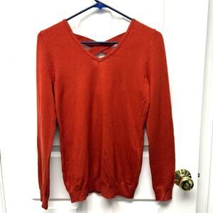 Love Ellie Sweater, Burnt Orange V Neck, Cris Cross Straps, Long Sleeve, Size XS